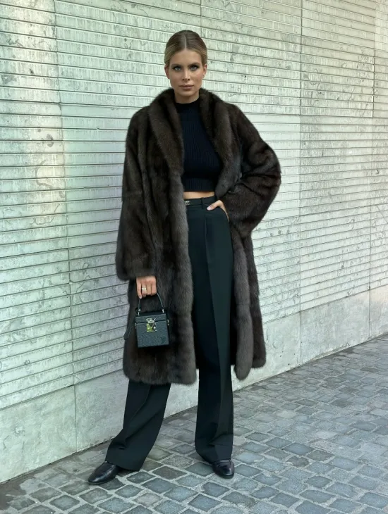 Классическое пальто из меха соболя седина 1/2 - фото 1