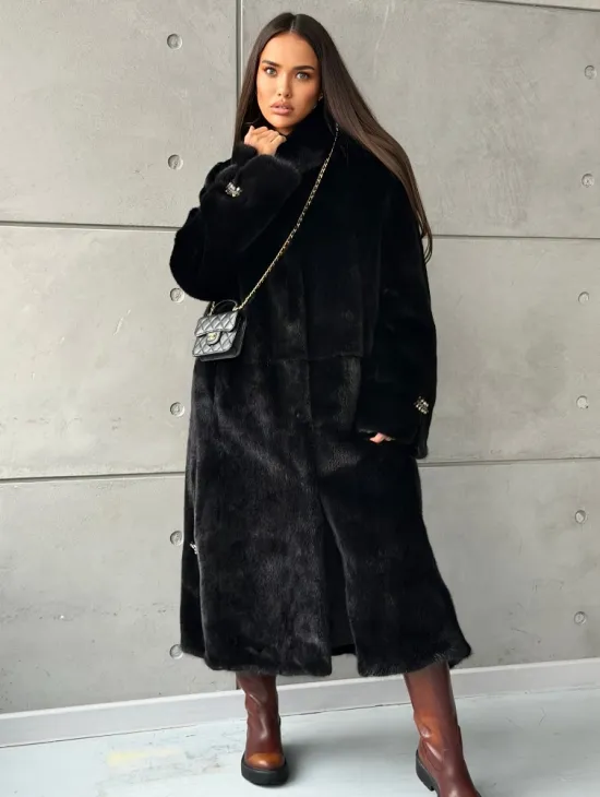Шуба из норки Blackglama с капюшоном - фото 0