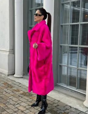 Шуба из меха норки в стиле Oversize - цвет фуксия - фото 1