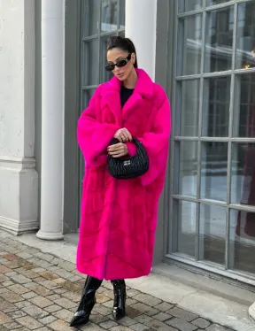 Шуба из меха норки в стиле Oversize - цвет фуксия - фото 4