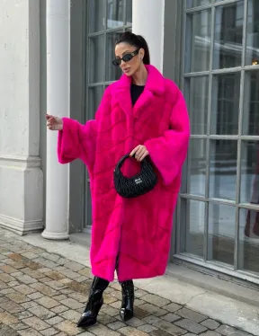 Шуба из меха норки в стиле Oversize - цвет фуксия - фото 2