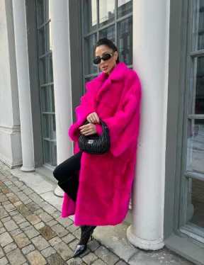 Шуба из меха норки в стиле Oversize - цвет фуксия - фото 6